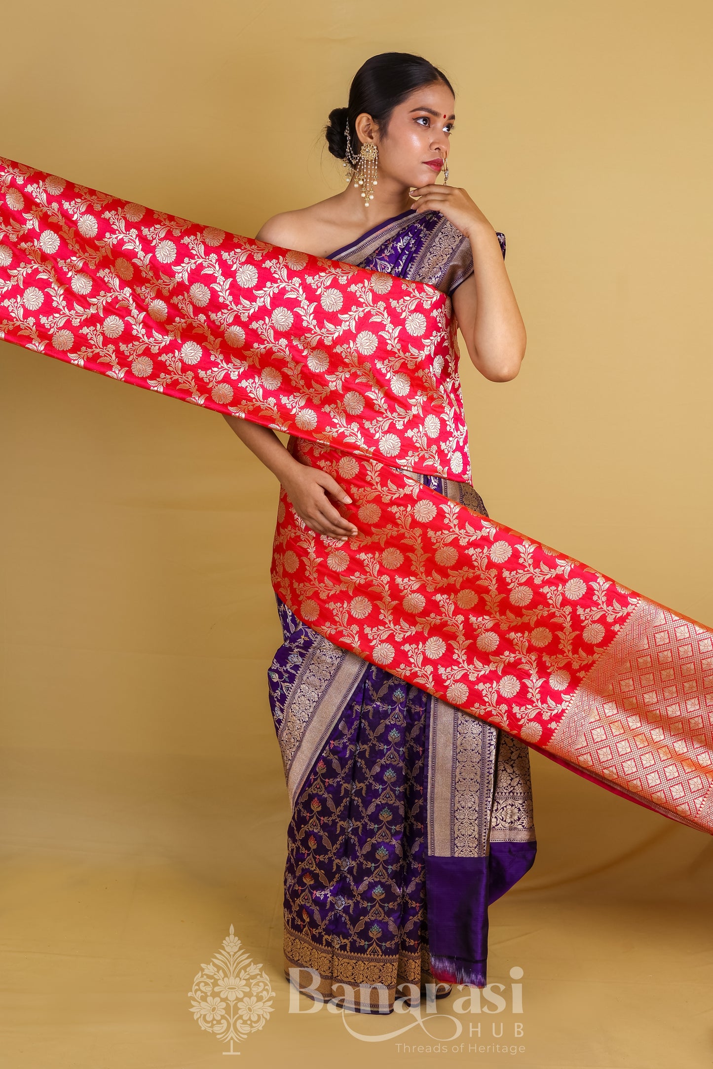 Ink Blue Meenedar Woven Katan Banarasi Silk Saree