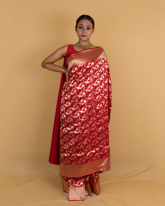 Ethnic Red Katan Banarasi Silk Saree