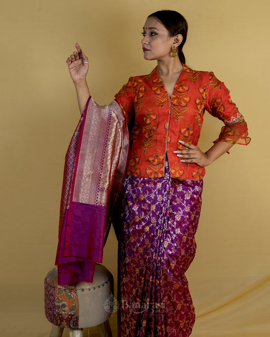 Magenta Handwoven Katan Banarasi Silk Saree