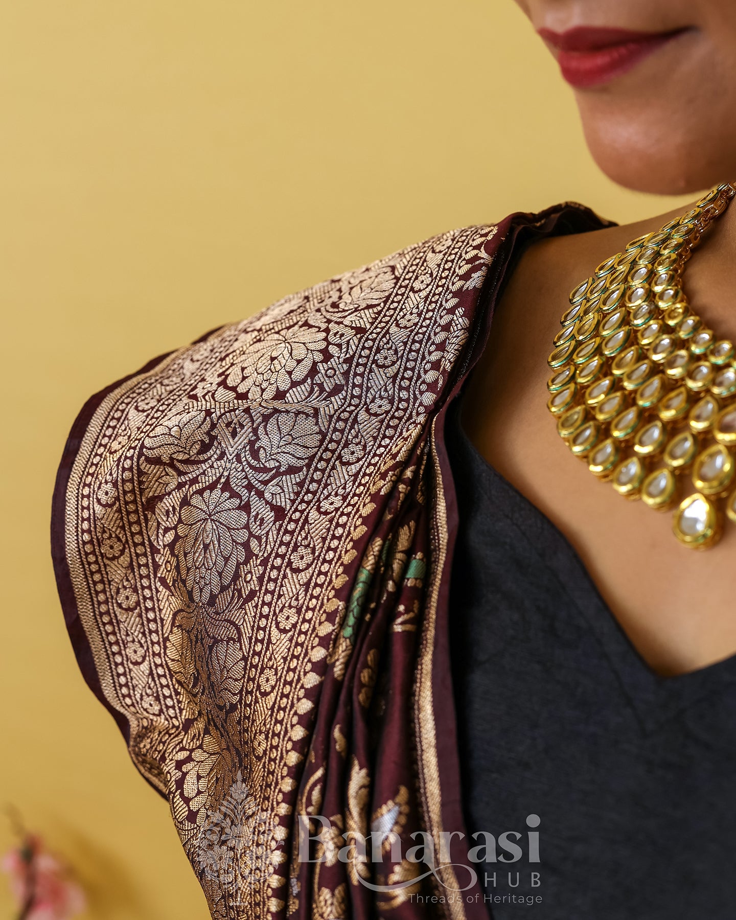 Brown Floral HandWoven Katan Banarasi Silk Saree