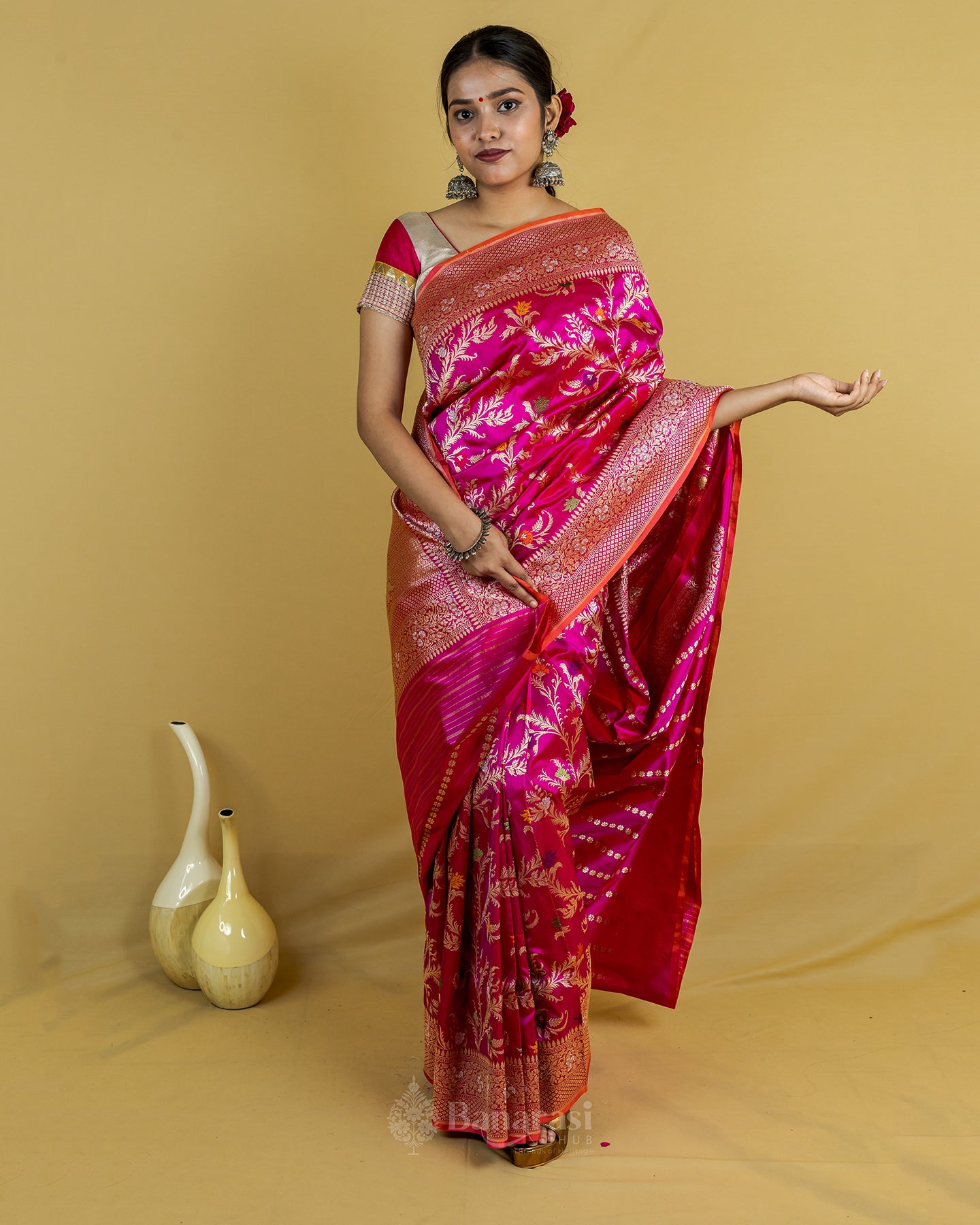 Rani Pink Kadhwa Jangla Meenadar Banarasi Silk Saree