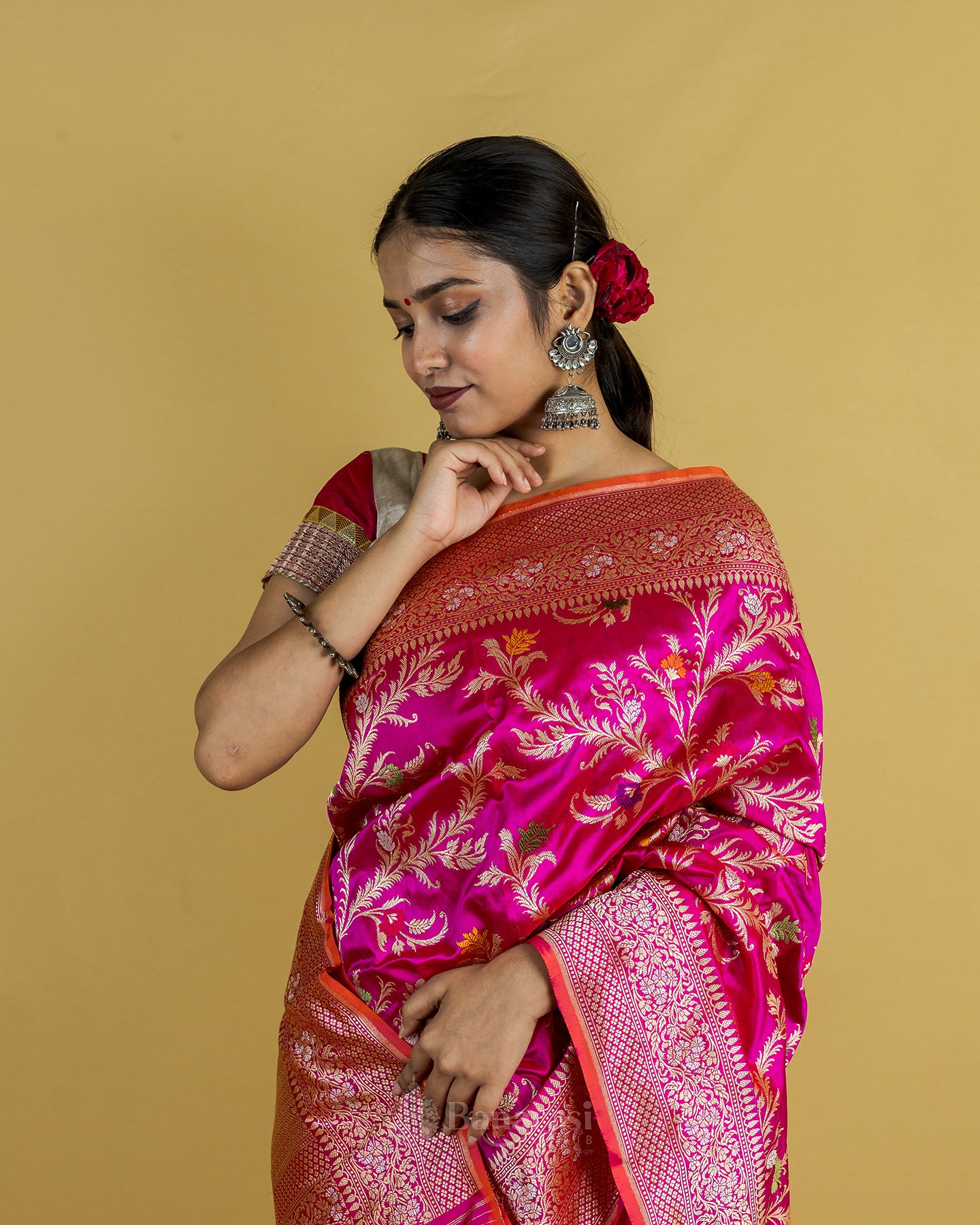 Rani Pink Kadhwa Jangla Meenadar Banarasi Silk Saree