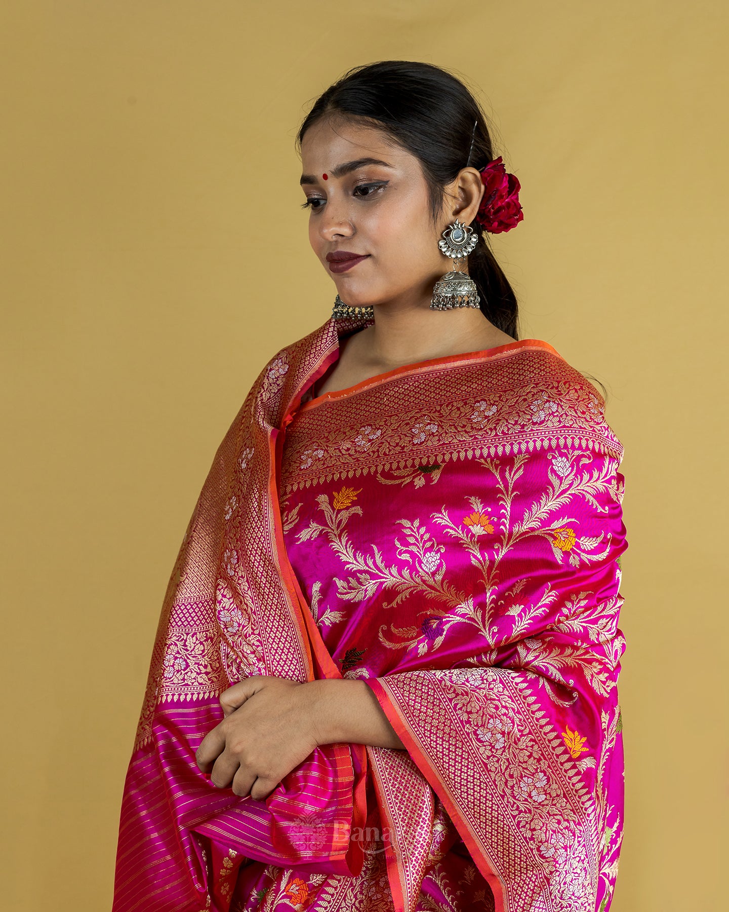 Rani Pink Kadhwa Jangla Meenadar Banarasi Silk Saree