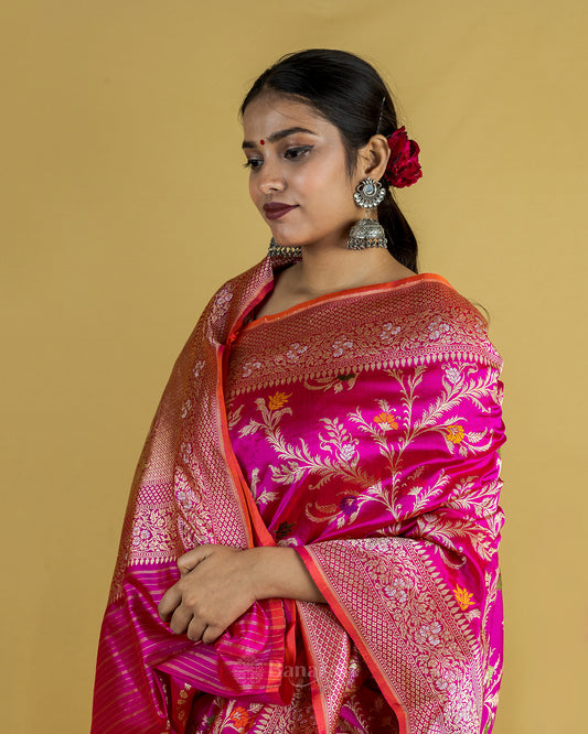 Rani Pink Kadhwa Jangla Meenadar Banarasi Silk Saree