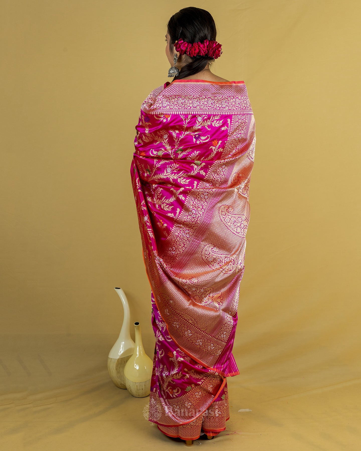 Rani Pink Kadhwa Jangla Meenadar Banarasi Silk Saree
