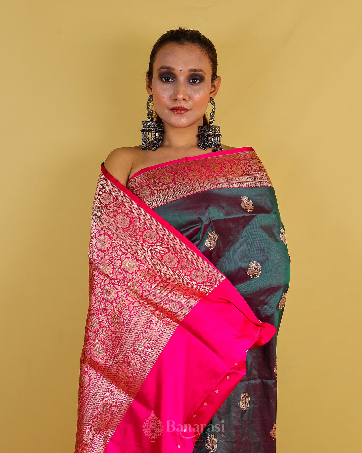 Bottle Green Rani Kadhua Katan Banarasi Silk Saree