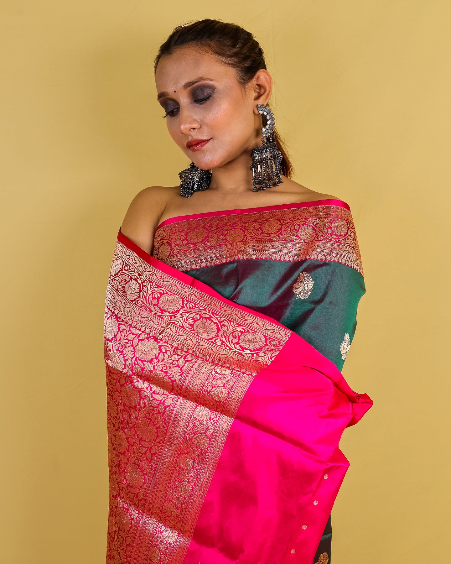 Bottle Green Rani Kadhua Katan Banarasi Silk Saree