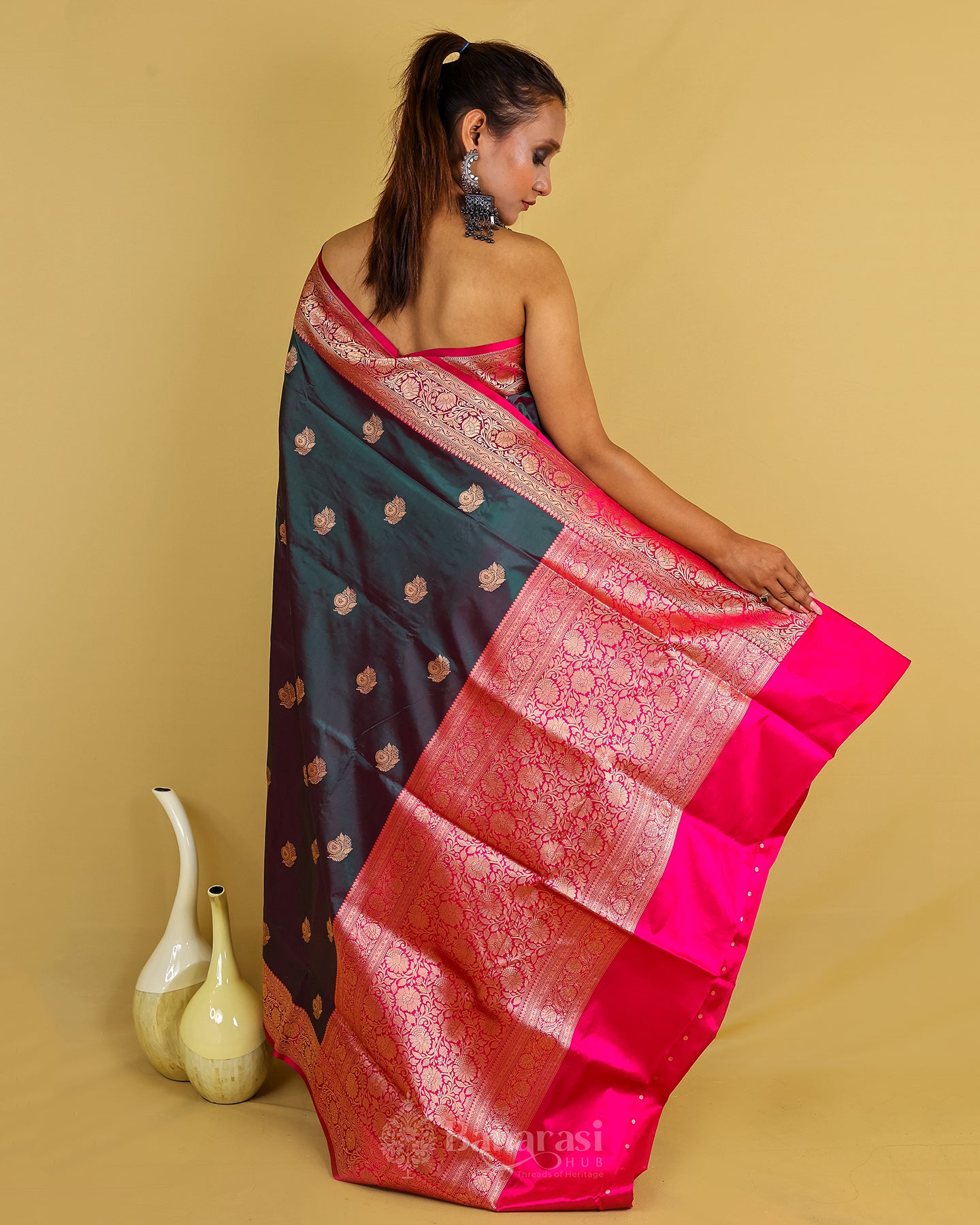 Bottle Green Rani Kadhua Katan Banarasi Silk Saree