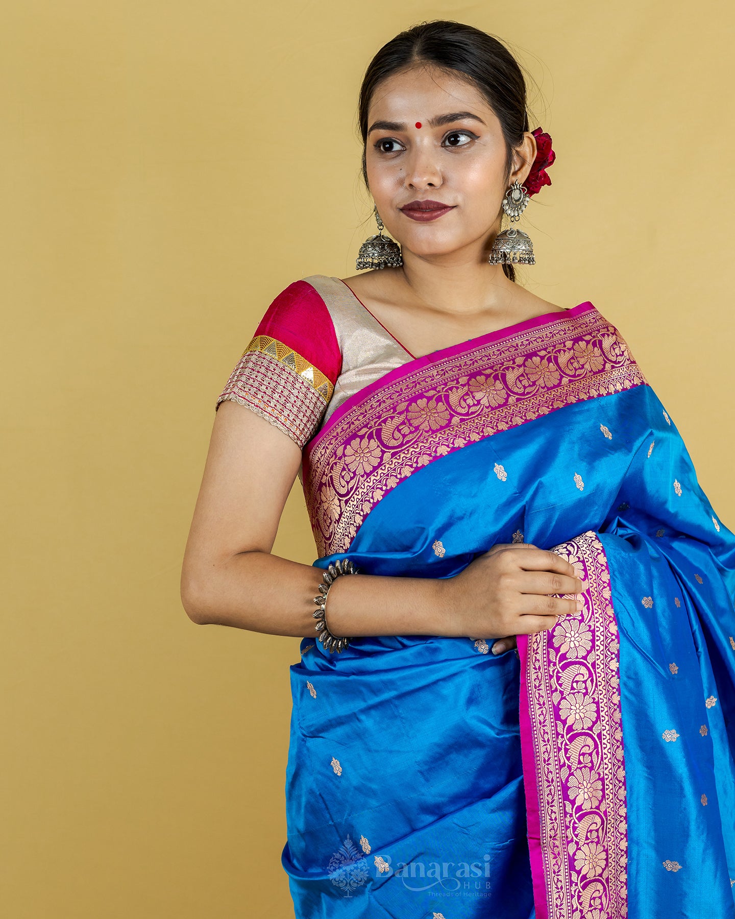 Turquoise Blue Rani Border Kadhua Katan Banarasi Silk Saree