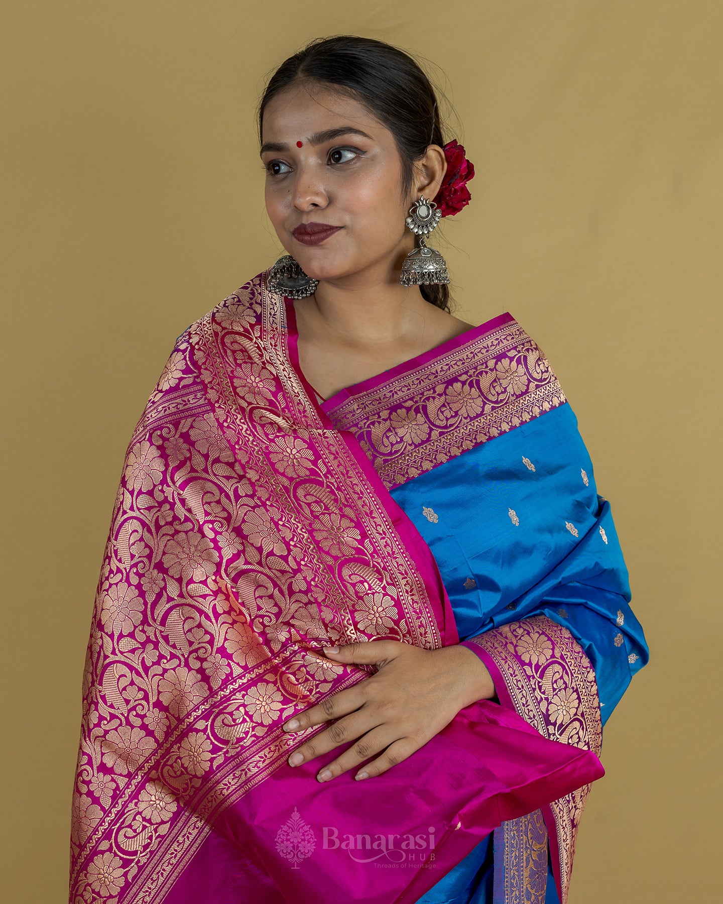 Turquoise Blue Rani Border Kadhua Katan Banarasi Silk Saree