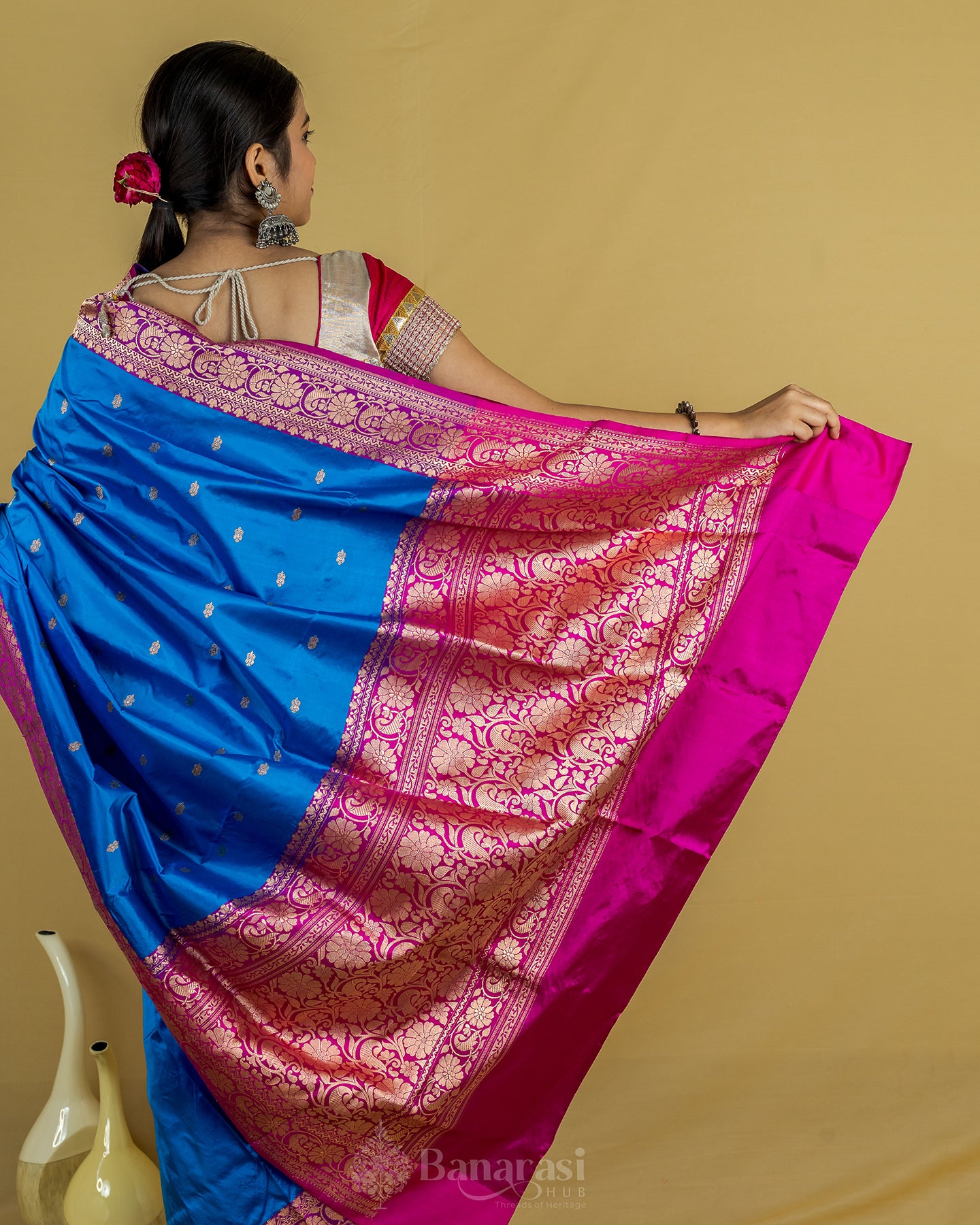 Turquoise Blue Rani Border Kadhua Katan Banarasi Silk Saree