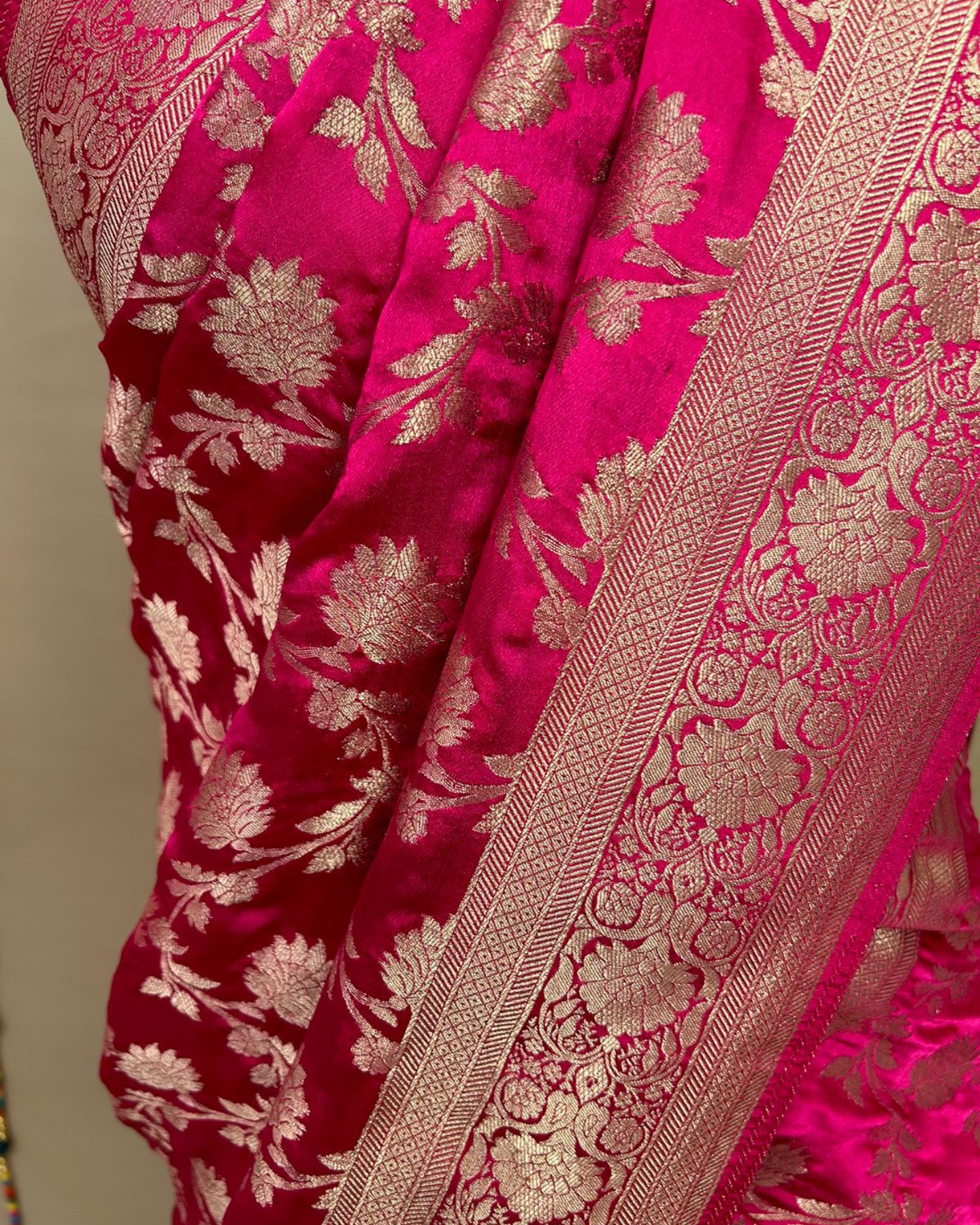 Rani Pink Gajji Satin Zari Weaving Saree