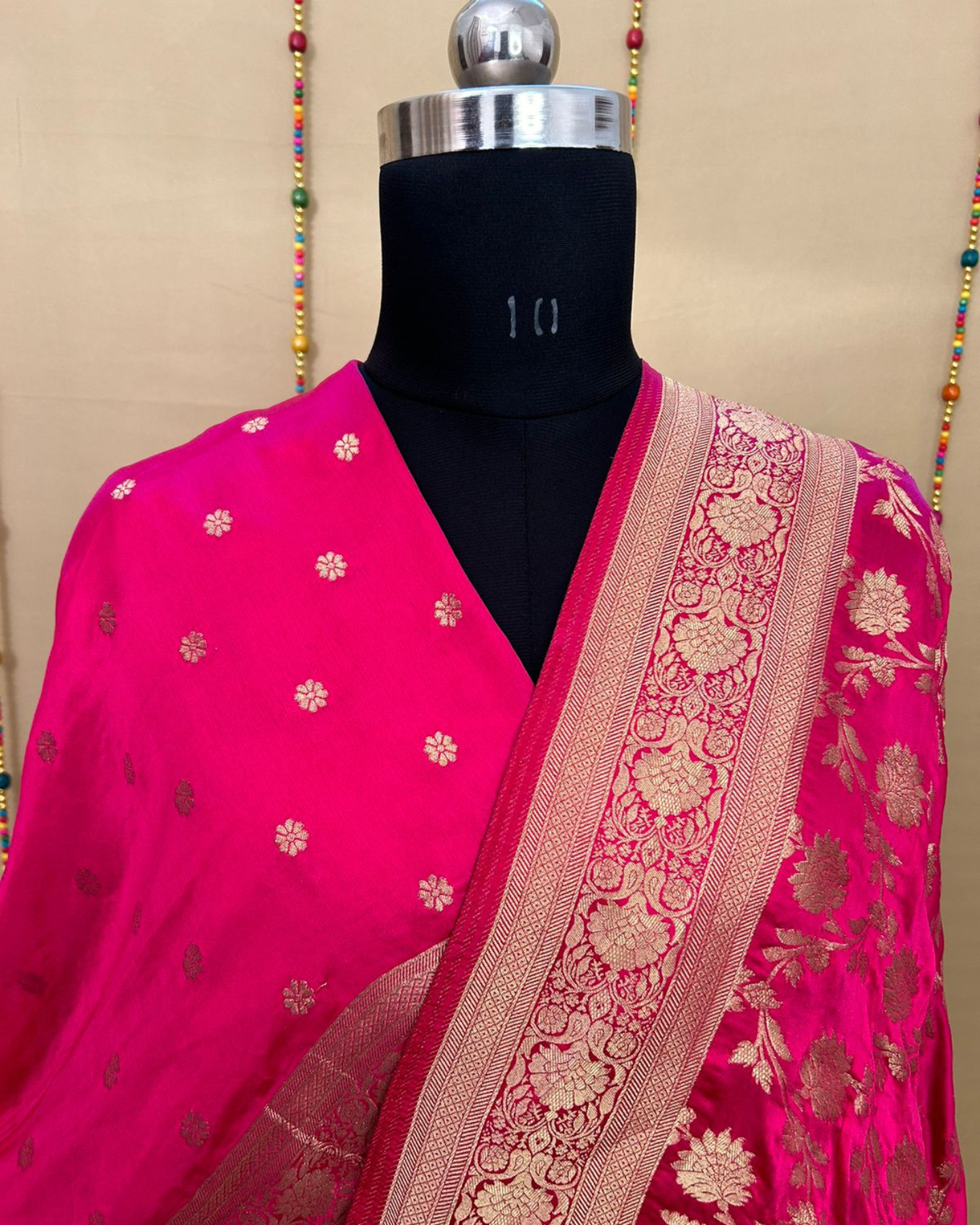 Rani Pink Gajji Satin Zari Weaving Saree
