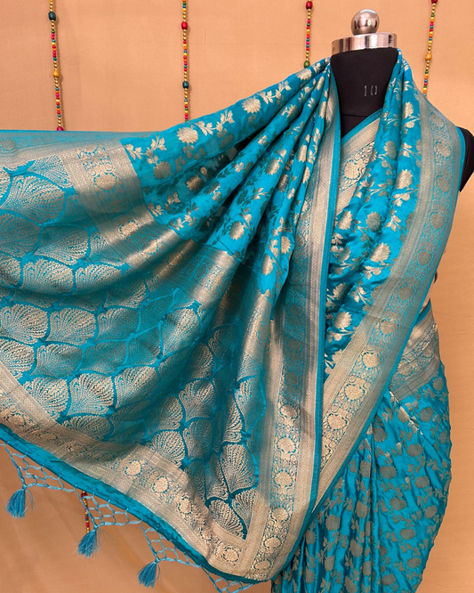 Blue Gajji Satin Zari Weaving Saree