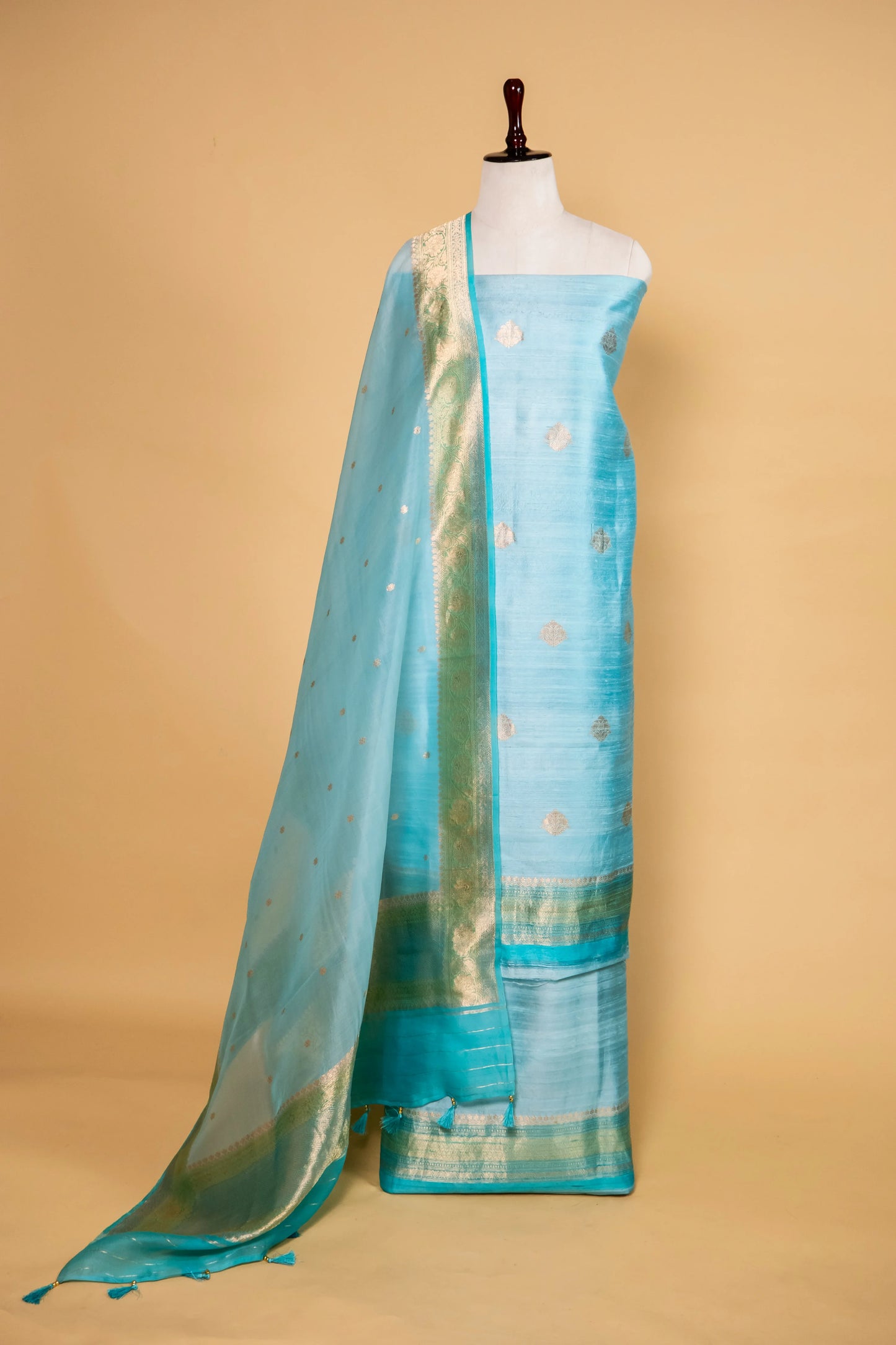Blue Handwoven Raw Silk suit