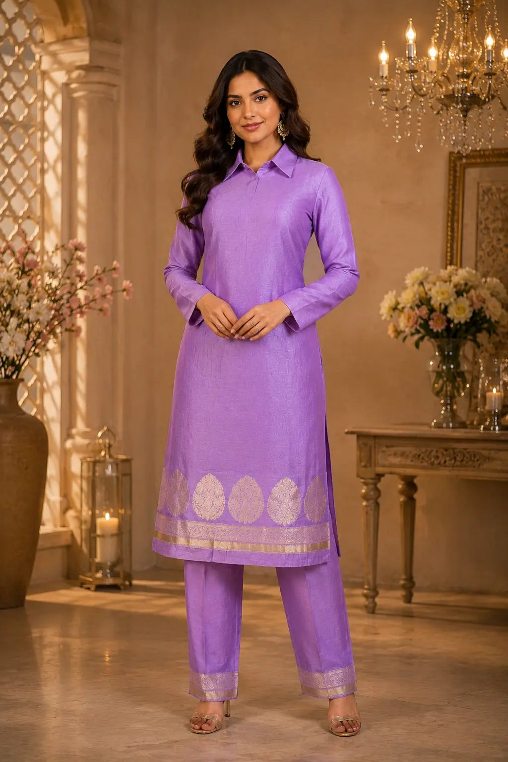 Lavender Chanderi Weaving Co-ords