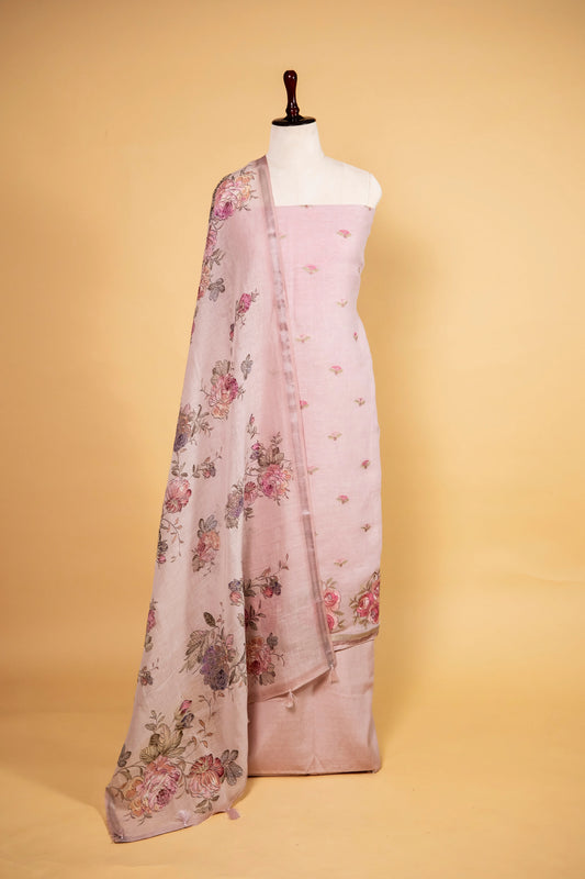 Light Pink Pure Linen Embroidered Suit
