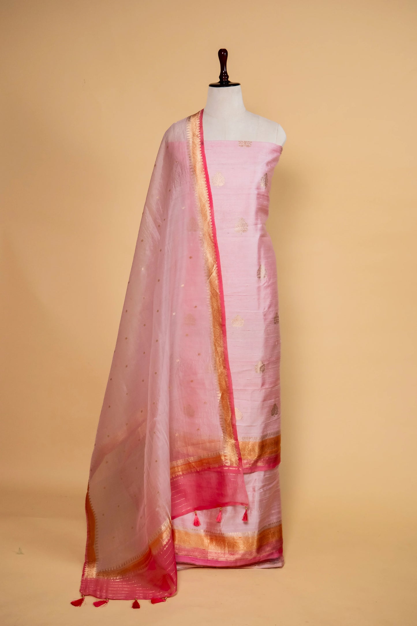 Peachy Pink Handwoven Raw Silk suit
