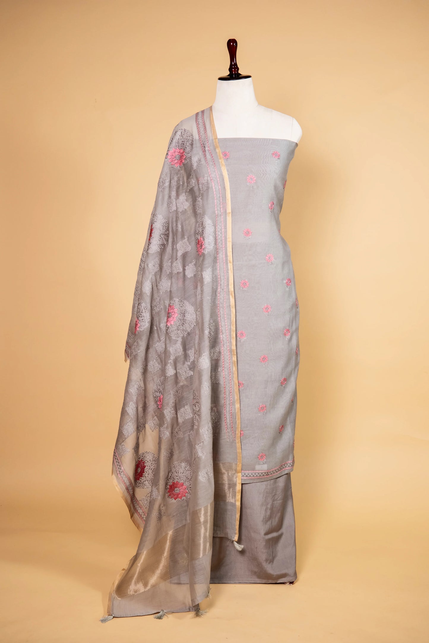 Light Grey Embroidered Mul Cotton Suit