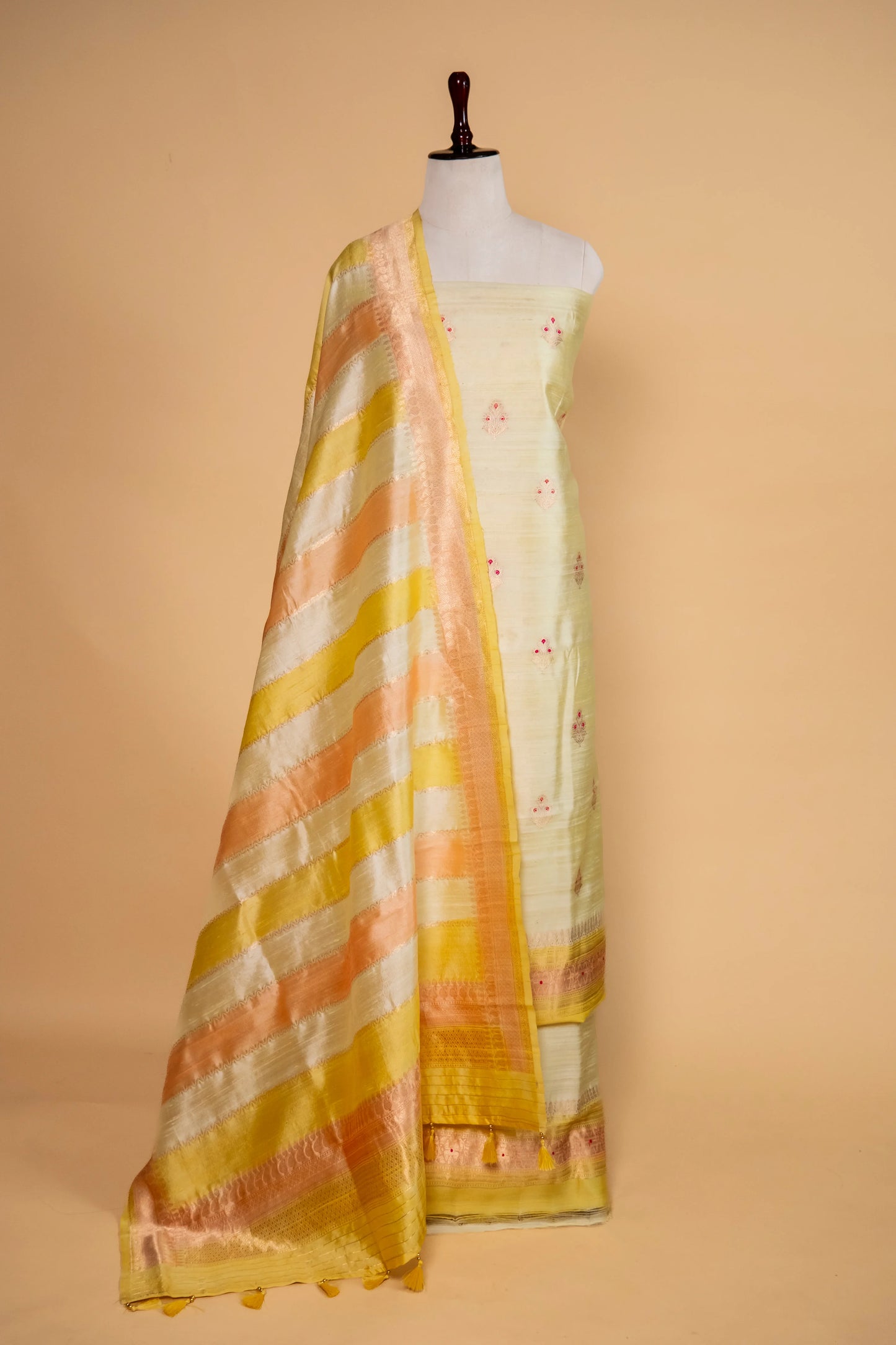 Yellow & Peach Handwoven Raw Silk Suit