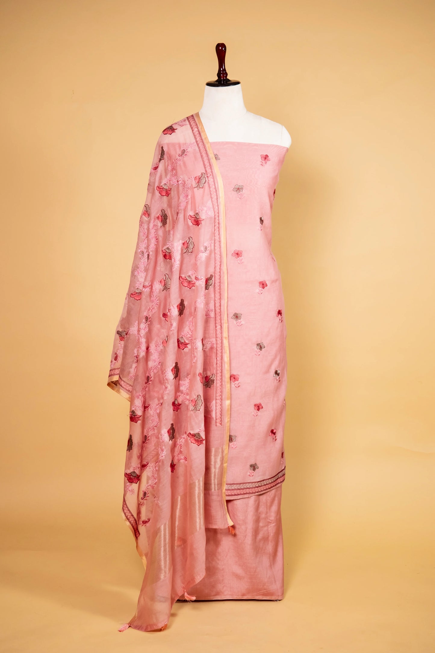 Peachy Pink Embroidered Mul Cotton Suit