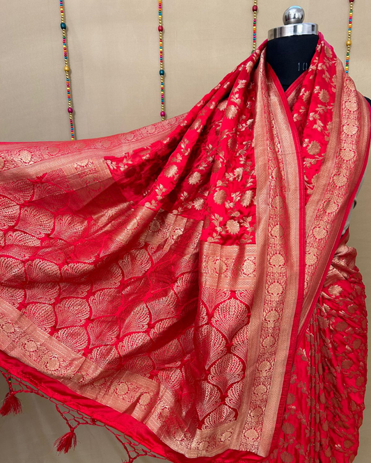 Red Gajji Satin Zari Weaving Saree