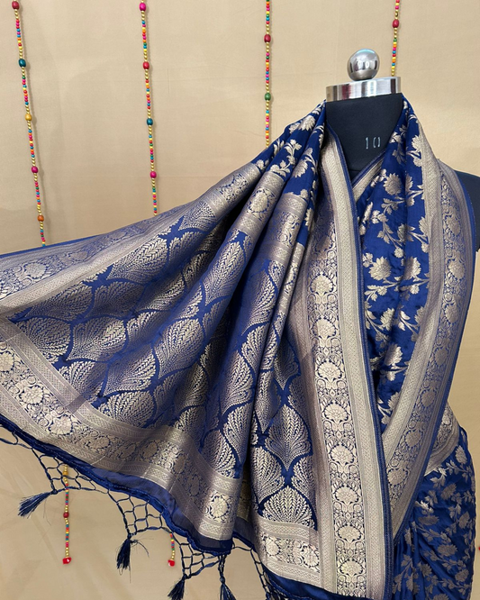 Navy Blue Gajji Satin Zari Weaving Saree