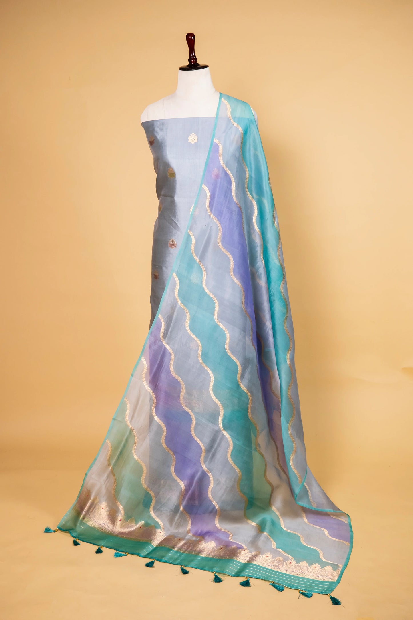Powder Blue Handwoven Chiniya Silk Suit