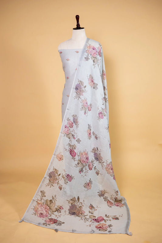 Light Blue Pure Linen Embroidered Suit
