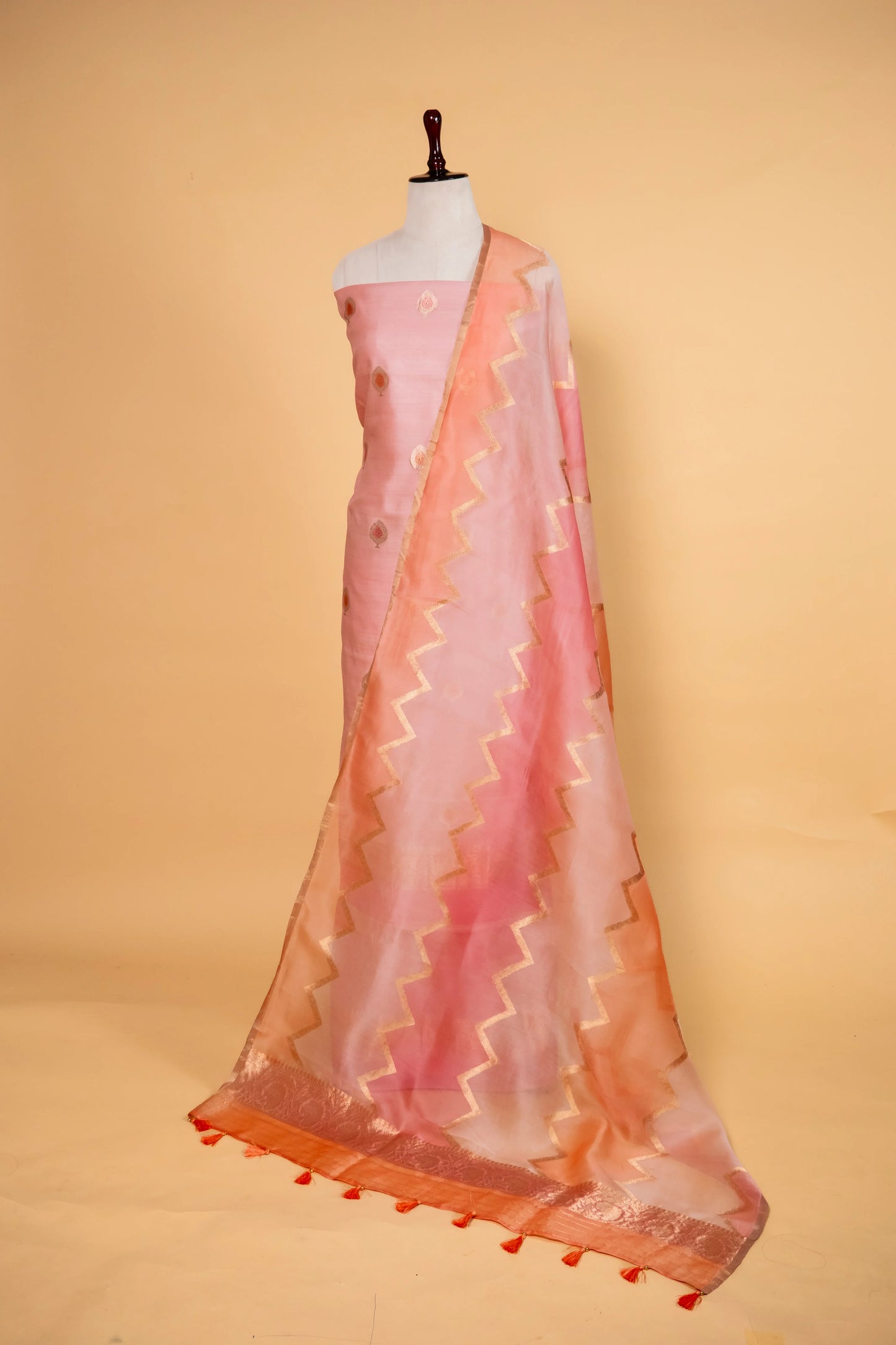 Peach Handwoven Chiniya Silk Suit