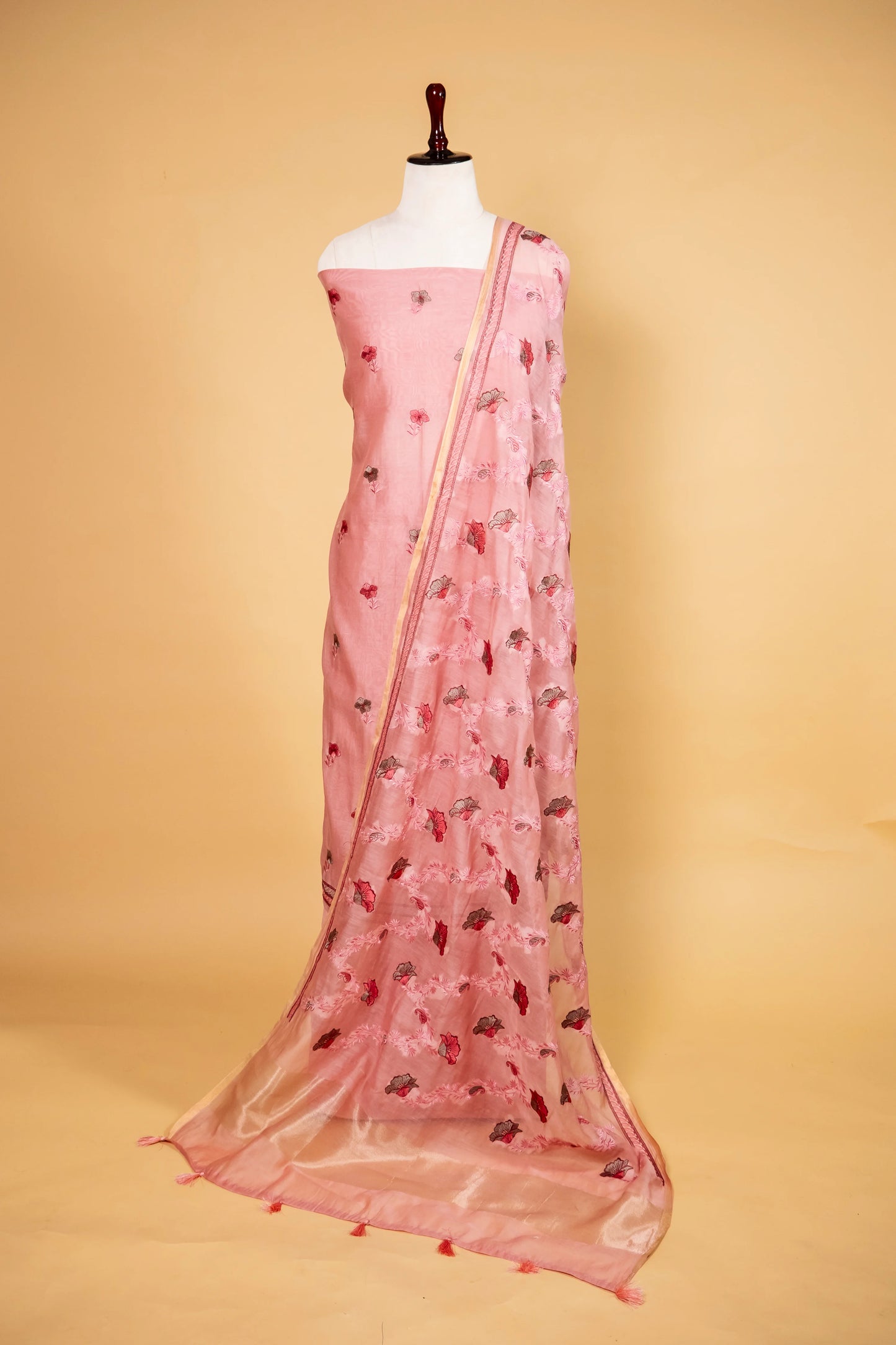 Peachy Pink Embroidered Mul Cotton Suit