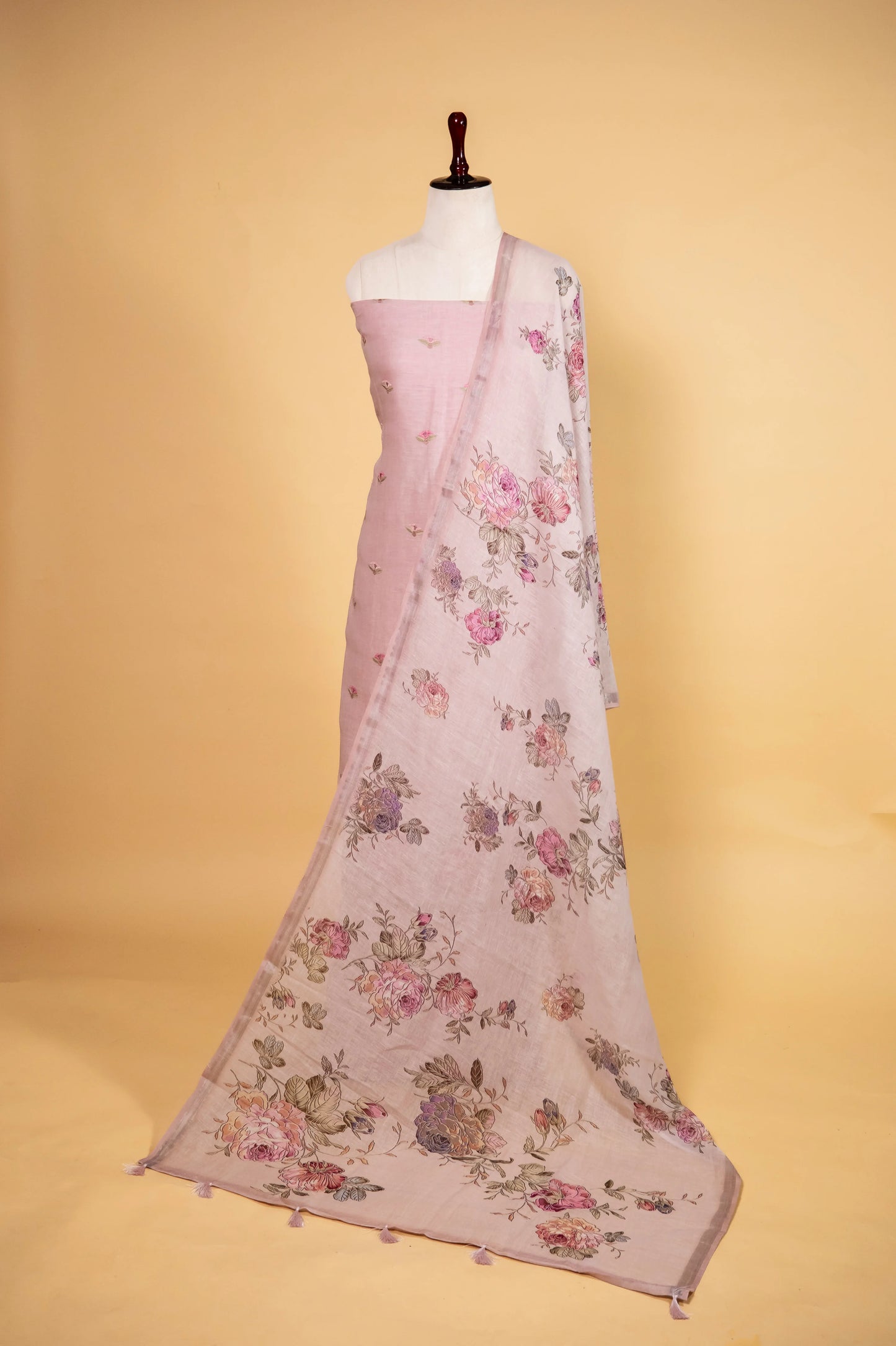Light Pink Pure Linen Embroidered Suit