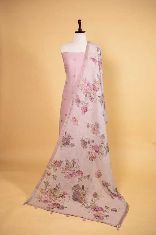 Light Pink Pure Linen Embroidered Suit