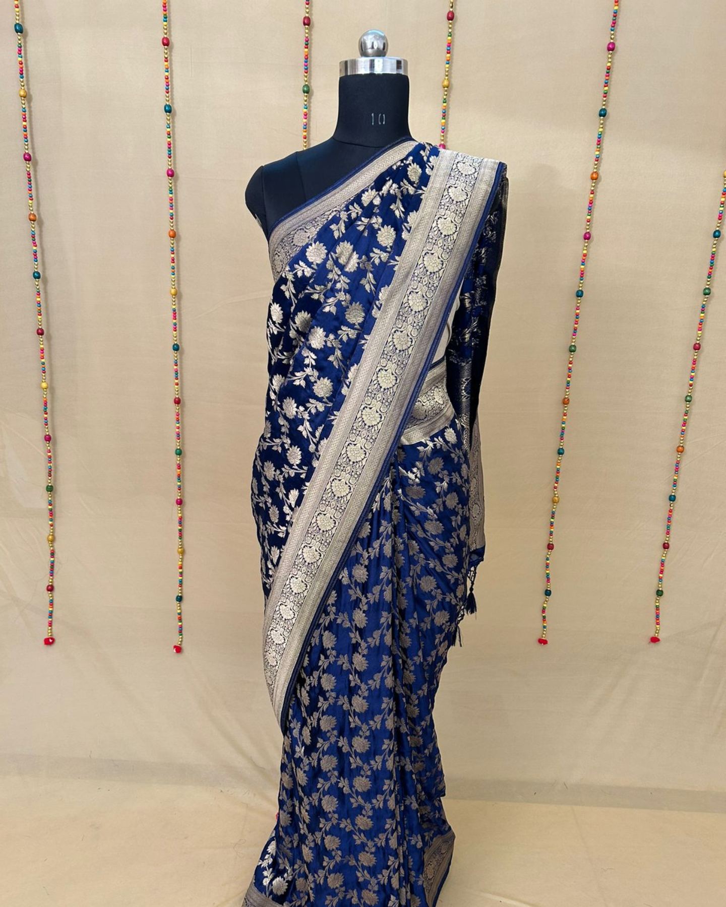 Navy Blue Gajji Satin Zari Weaving Saree