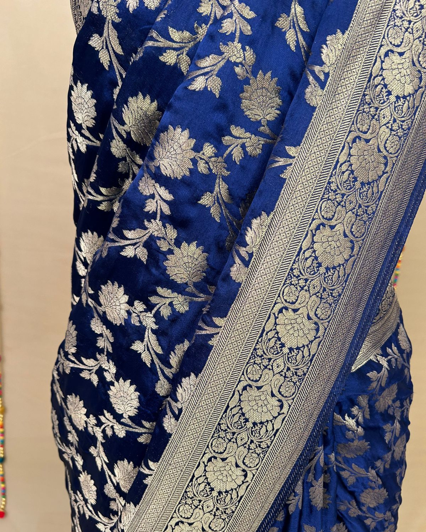 Navy Blue Gajji Satin Zari Weaving Saree