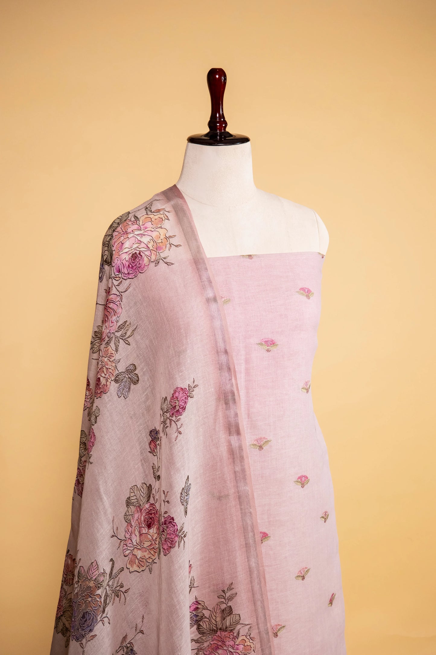 Light Pink Pure Linen Embroidered Suit