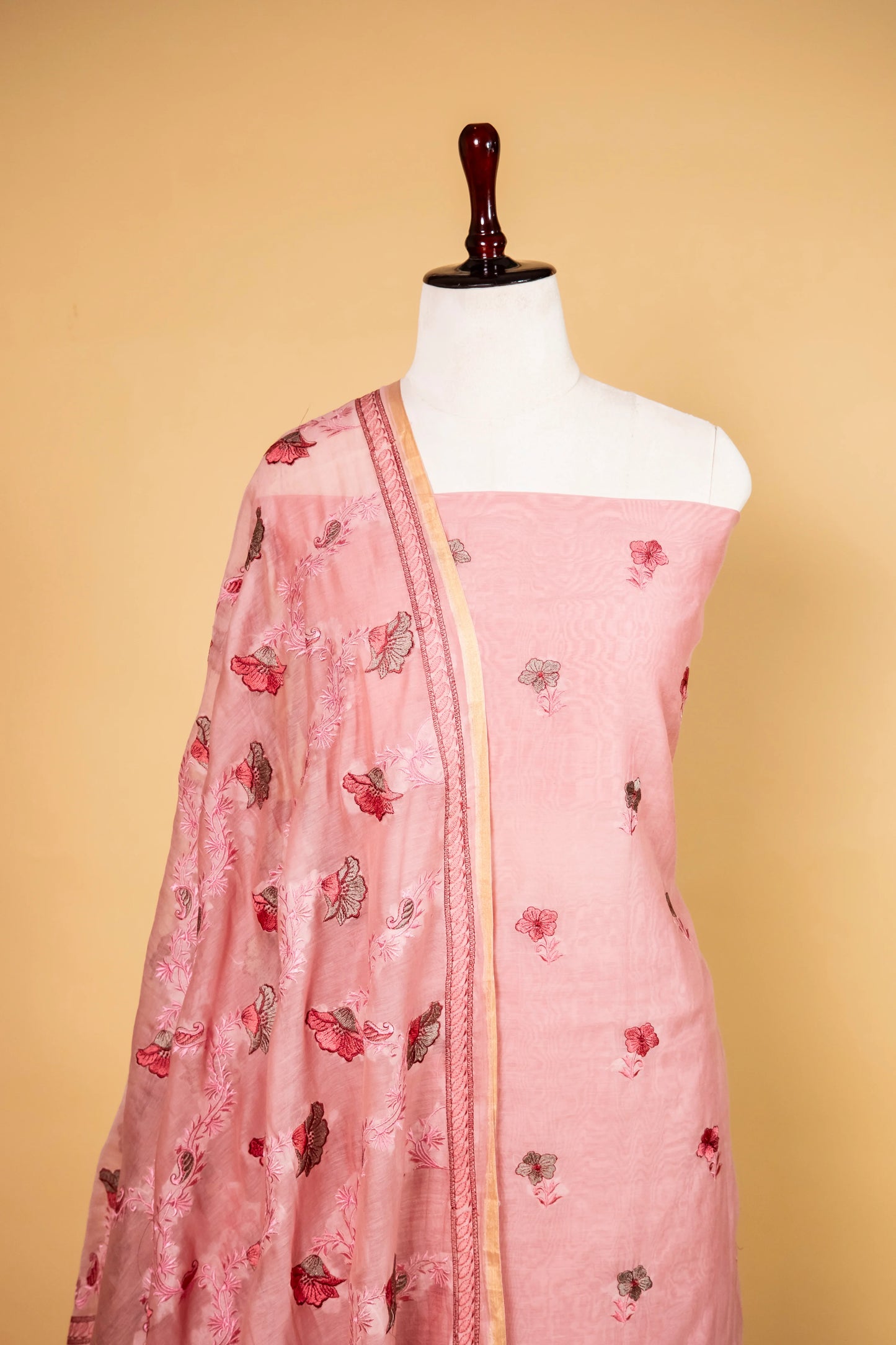 Peachy Pink Embroidered Mul Cotton Suit