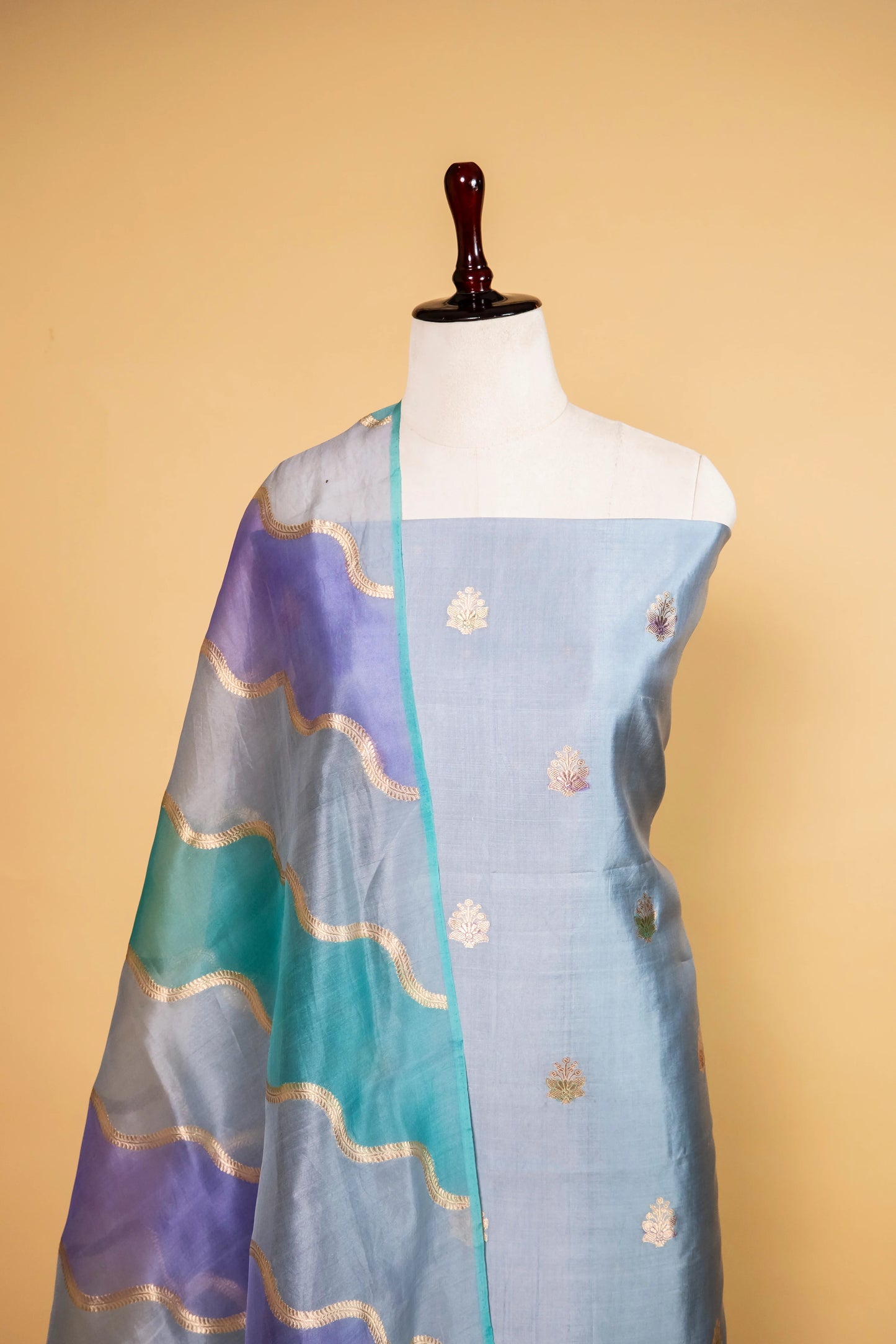 Powder Blue Handwoven Chiniya Silk Suit