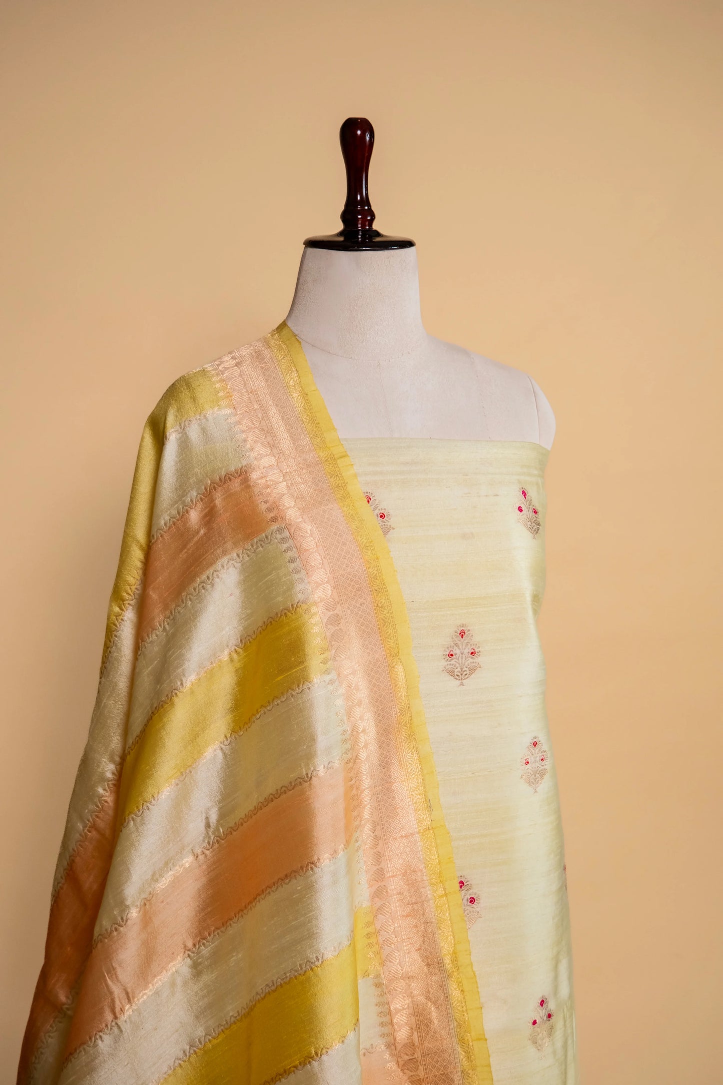 Yellow & Peach Handwoven Raw Silk Suit