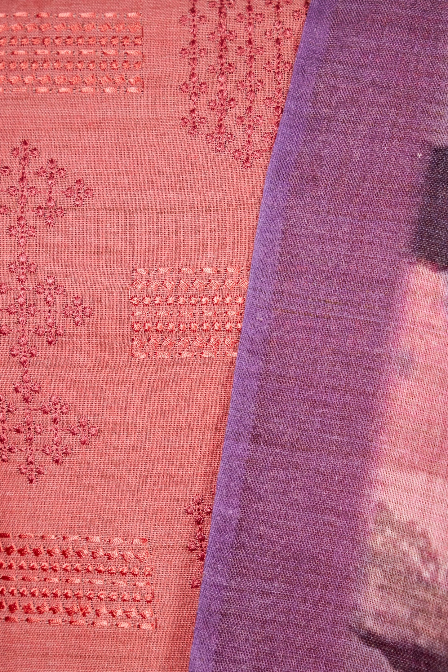 Brick Orange Matka Linen Embroidered Suit