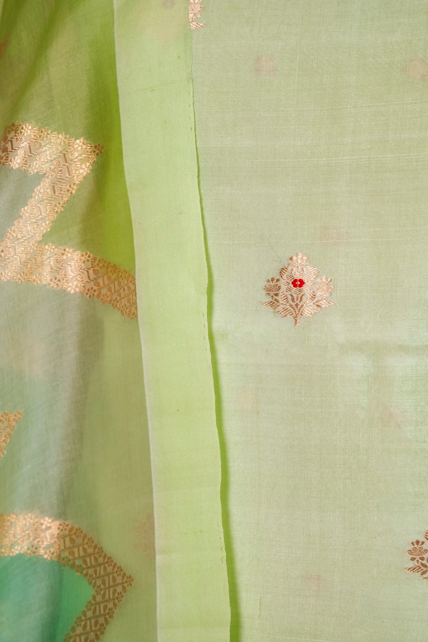 Pista Green Handwoven Chiniya Silk Suit
