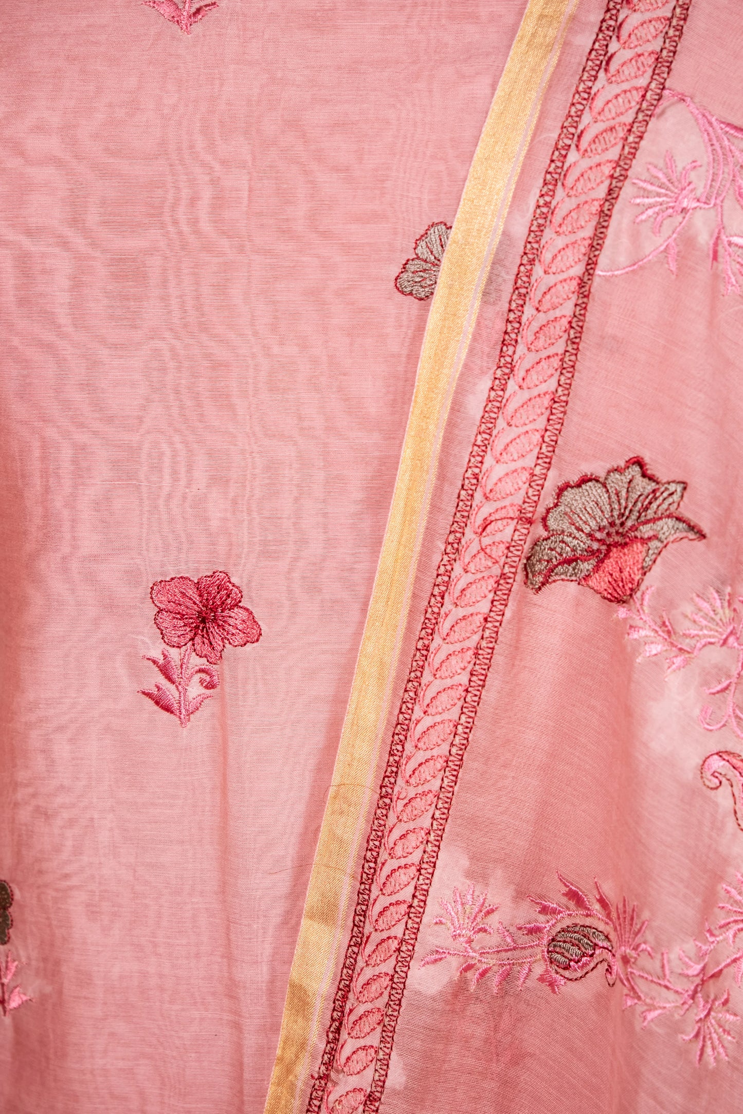 Peachy Pink Embroidered Mul Cotton Suit