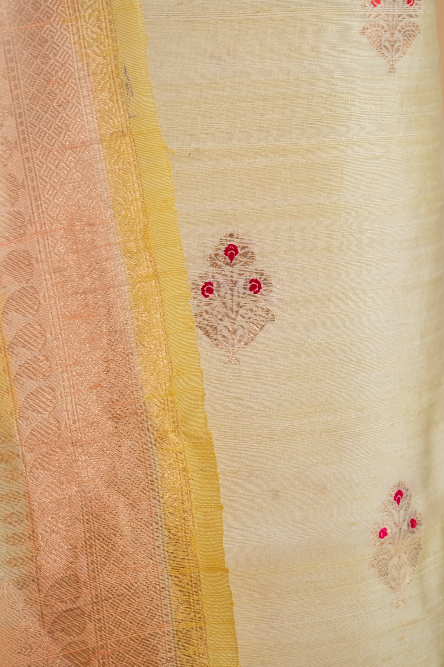 Yellow & Peach Handwoven Raw Silk Suit