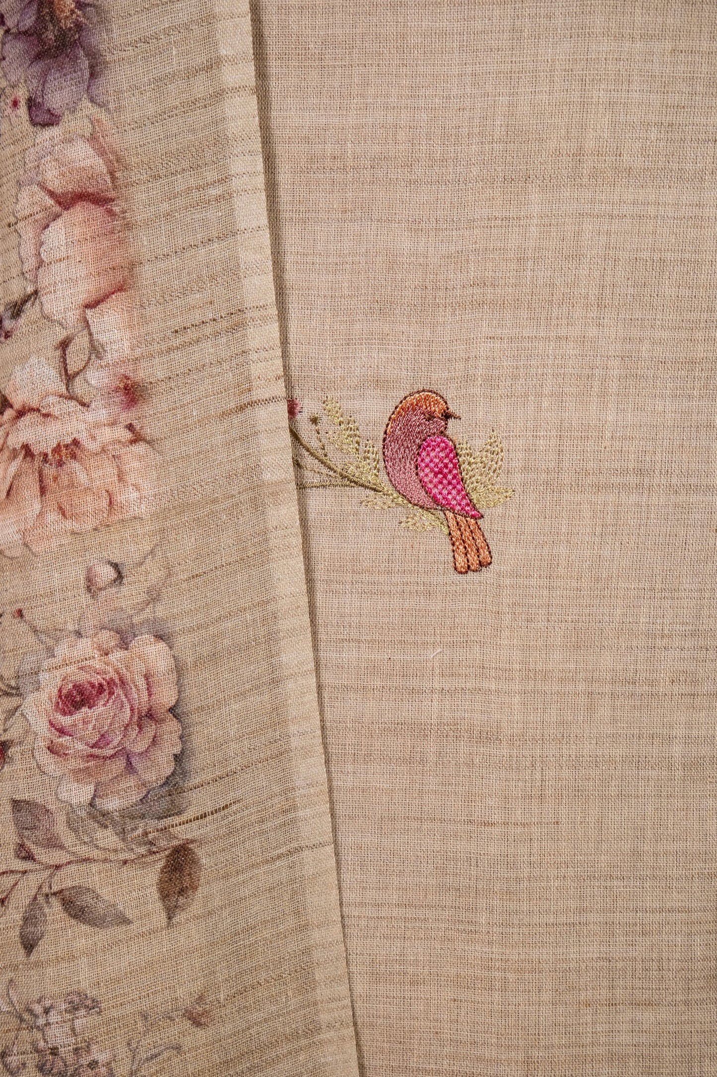 Beige Matka Linen Embroidered Suit