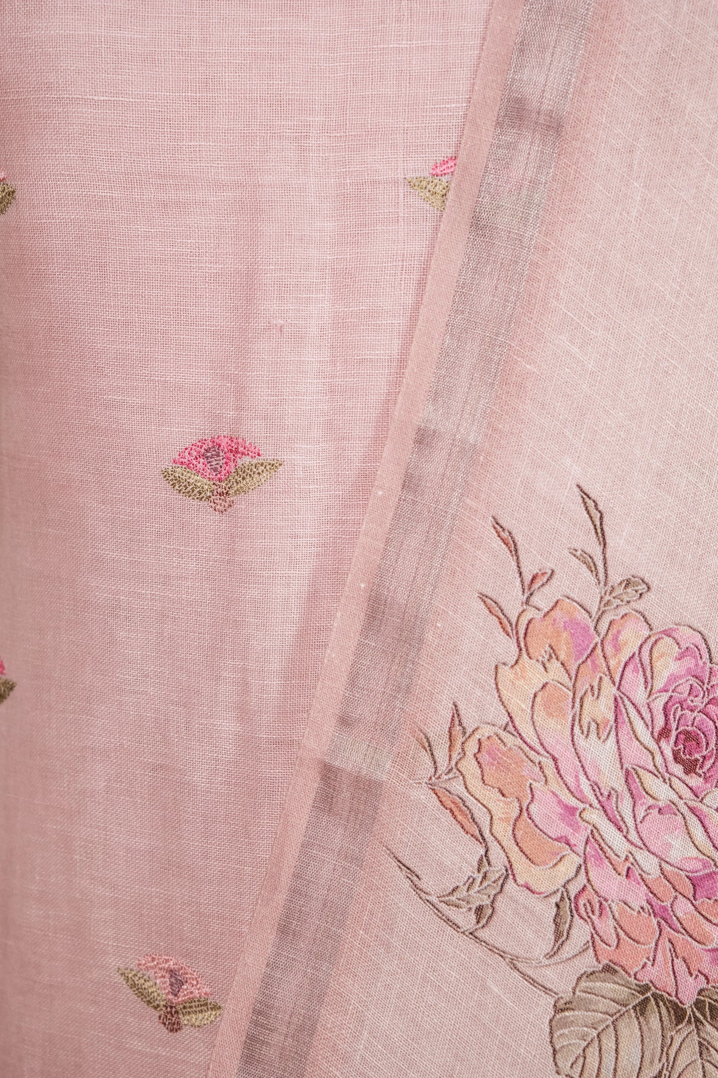 Light Pink Pure Linen Embroidered Suit