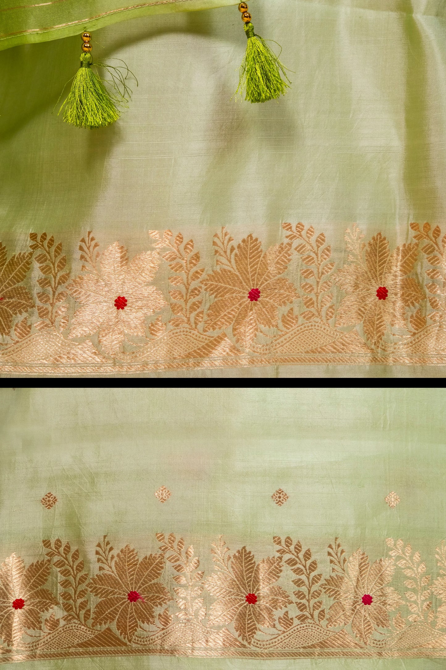 Pista Green Handwoven Chiniya Silk Suit