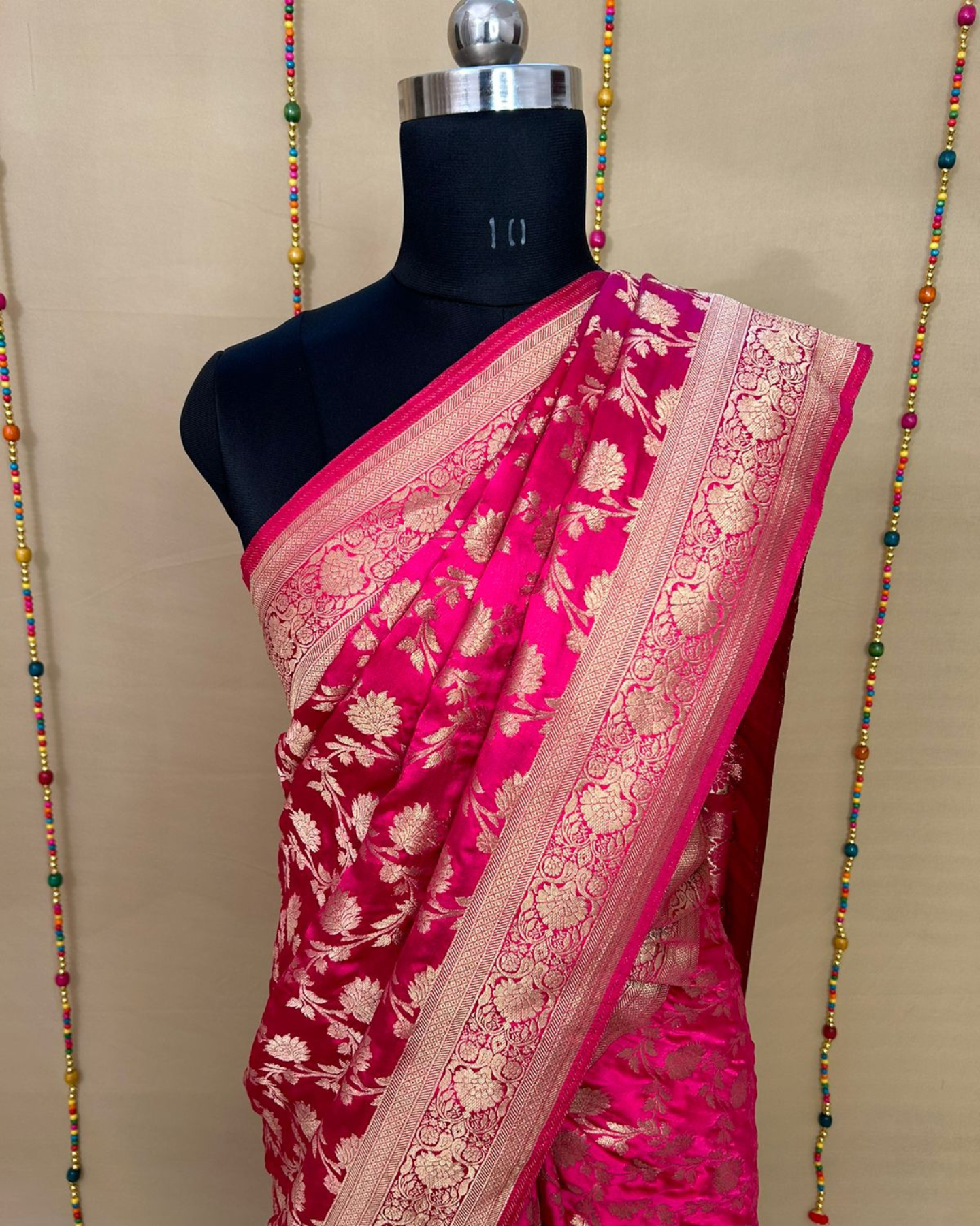 Rani Pink Gajji Satin Zari Weaving Saree