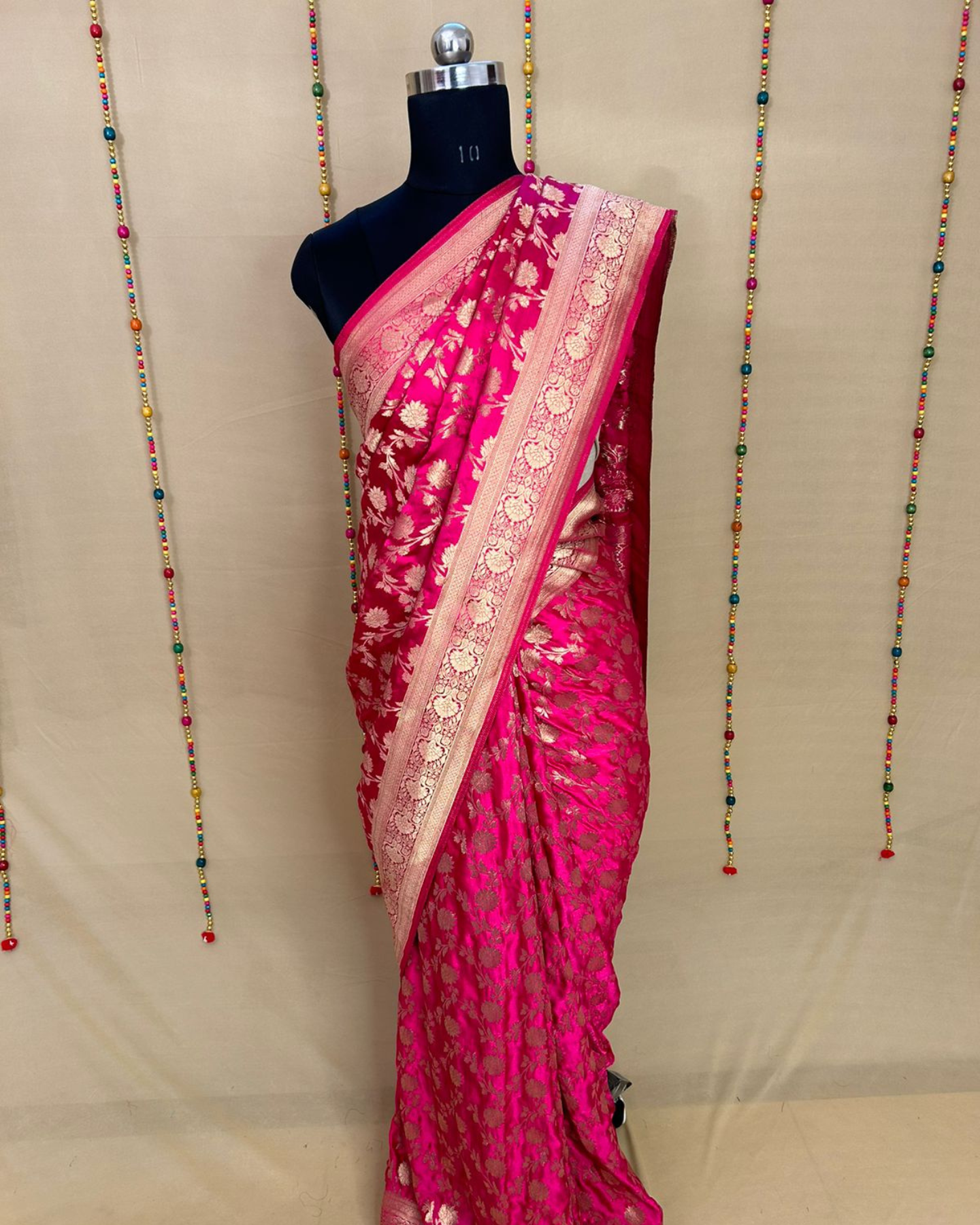 Rani Pink Gajji Satin Zari Weaving Saree