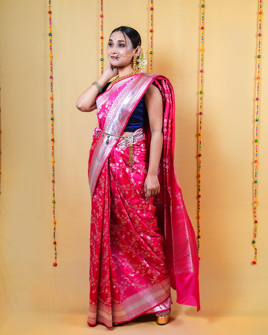 Crimson Pink Rupa Zari Katan Banarasi Silk Saree