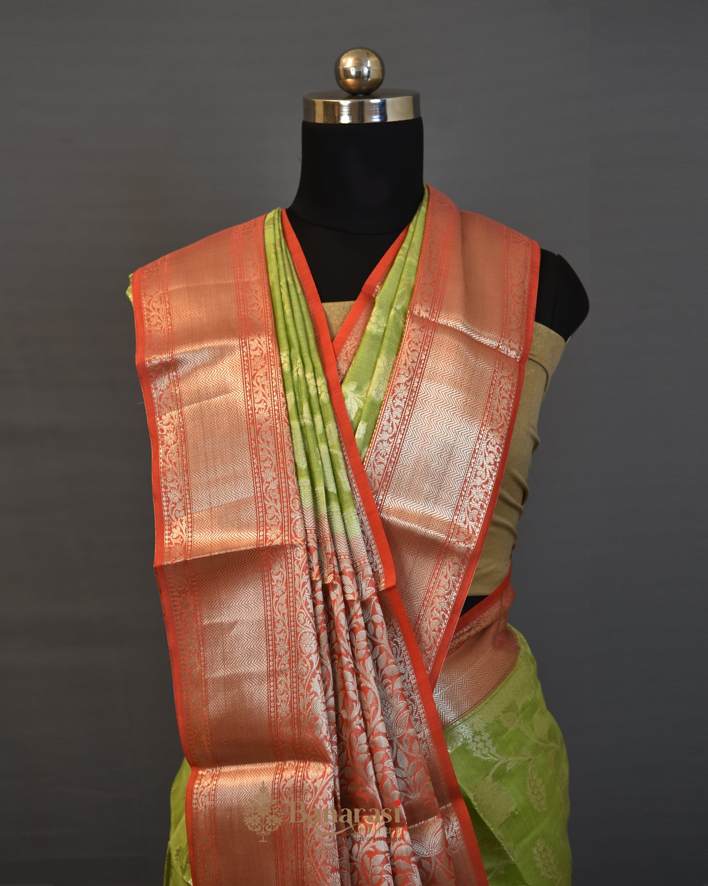Pista Green Floral Zari Weaving Chanderi Silk Saree